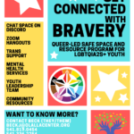 bravery center flyer on primary colors background with white stars.