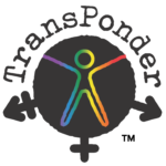 TransPonder logo with a silhouette of a trans symbol and a rainbow stick person in the middle.
