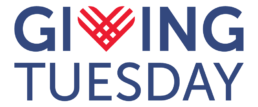 giving tuesday in dark blue, with a woven red heart in place of the 'v'